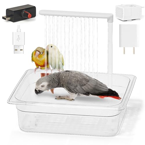 Automatic Bird Bath with Pump, Large Bird Shower Fountain Indoor Parakeet Bathtub with Running Water, Parrot Bath Tub Faucet for Pet Birds, African Grey, Cockatiel, Conure, Budgie, Lovebird