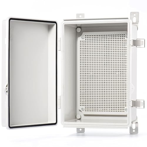 QILIPSU Waterproof Junction Box IP67 Outdoor Plastic Electrical Project Enclosure Weatherproof with Mounting Plate, Wall Brackets, Hinged Grey Cover 11.2"x7.7"x5.1"