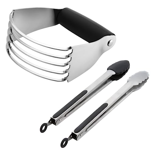 Spring Chef Professional Medium Dough Blender & 12" Stainless Steel Kitchen Tongs For Cooking, 2 Piece Set - 2 Product Bundle - Black