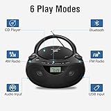 Nextron Portable Stereo CD Player Boombox with AM/FM Radio, Bluetooth, USB, AUX-in, Headphone Jack, CD-R/RW and MP3 CDs Compatible, Clear and Full Sound with Bass Boost, AC/Battery Operated – Black