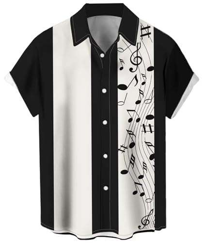 Men's Vintage Bowling Shirt 1950s Retro Rockabilly Style Short Sleeve Button Down Music Hawaiian Shirts
