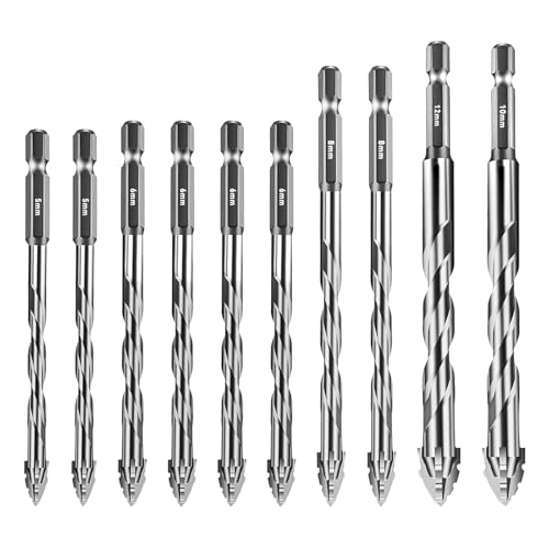 10Pcs New Four-Flute Sawtooth Eccentric Drill Bit Size 5/6/8/10/12mm,Four-Edged Tungsten Steel Carbide Serrated Eccentric Drill Bit Set for Wood Marble Metal Glass Ceramic Wall Tiles (Silver)