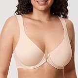 CALVENA Women's Front Closure Bras Back Support Posture Underwire Full Coverage Plus Size Seamless Bras Beige 40H