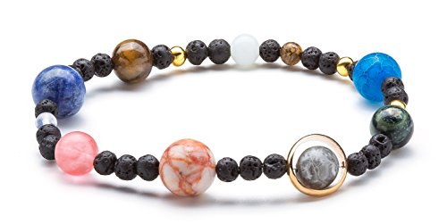 Fesciory Women Solar System Bracelet Universe Galaxy The Eight Planets Guardian Star Natural Stone Beads Bracelet Bangle For Men(Lava Stone(Stretch))