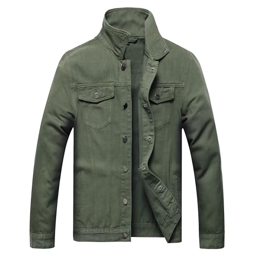 BULUWIE Jean Jacket Men, Men's Denim Jacket Distressed Ripped Slim Fit Stretch Trucker Jackets Classic Fashion Casual Denim Coat，2018 Army Green XL