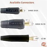 200 Amp Welding Lead Extension - Dinse 10-25 Male/Female Connectors - #2 AWG 100% Copper Cable (25 FEET)