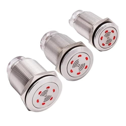 16mm 19mm 22mm LED Loud Intermittent Flashing Warning Light Buzzer 12V 24V 110V 220V Mini Red Lamp Alarm Stainless Steel Metal(16mm,12V)