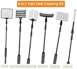 hygger Carbon Fiber 6 in 1 Aquarium Cleaning Tool Kit Al-gae Scraper Scrubber Pad Sponge Telescopic Handle Fish Tank Brush Cleaner Set for Saltwater Freshwater