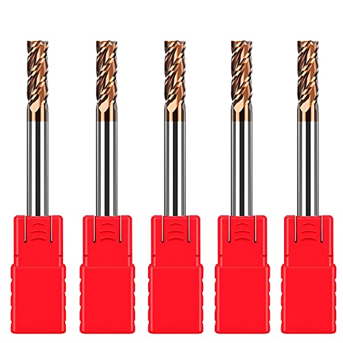 ASNOMY 5pcs Carbide Square End Mill - 1/8"(3mm) Micro Grain Carbide End Mill for Alloy Steels/Hardened Steels - 4 Fultes Milling Cutter- HRC55 AlTiN Coated