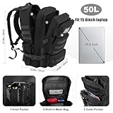 kookoomia Military Tactical Backpack 50L Large Day Backpack for Men Molle Army 3 Days Assault Pack Bug Out Bag Water Resistant and Heavy Duty Hiking Treeking Rucksack - Black