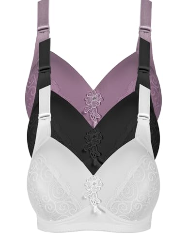 GAI YI 3Pack 38DD Bra for Womens Plus Size Lingeries Full Coverage Wireless Bras for Large Breasts C-38DD