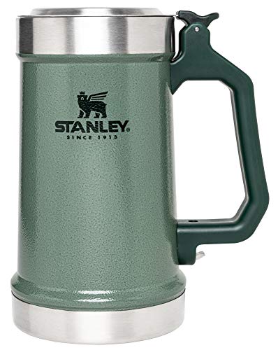 Stanley Classic Bottle Opener Beer Stein 24 oz | Flip Up Lid and Heavy Duty Handle with Built In Bottle Opener | Insulated Stainless Steel Beer Mug | BPA-Free | Hammertone Green