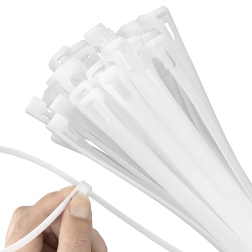 Armpow 18 Inch Recoverable Reusable Zip Ties, 100PCS white Zip Ties, Outdoor 120 lb. Cable Ties, Releasable Plastic Ties, Removable Wire Ties for Wire Management Outdoor Patio