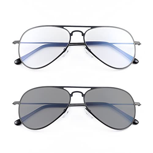 LJIMI Aviator Photochromic Progressive Multifocus Reading Glasses Multifocal Transition Sun Readers for Men Women UV Protection Sunglasses Blue Light Blocking Computer Eyeglasses Anti Glare Eyewear