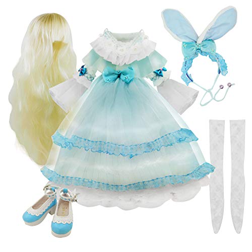 EVA BJD Set of Skirt Wigs Shoes Socks Accessories Full Set for 1/3 BJD Dolls Ball Jointed Dolls 22in - 24in 60cm (Blue and White)