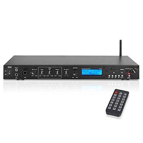 Pyle Rack Mount Studio Pre-Amplifier - Audio Receiver System w/ Digital LCD Display Bluetooth FM Radio Recording Mode Remote Control USB Flash or SD Card Reader Input and Output Jack - PPRE70BT