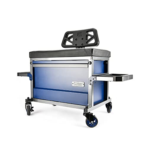 URBANTRANSIT The Beast Heavy Duty Shop Stool with Backrest - 500 Lb Capacity Rolling Stool for Garage with Tool Storage, Cupholder and 360 Degree Wheels - Ideal Workshop and Mechanic Seat
