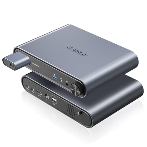 ORICO USB C Hub with M.2 SSD Enclosure, 10 in 1 Docking Station Fits M.2 NVMe/SATA SSD, 10Gbps USB 3.2, 4K@60Hz HDMI, 100W PD, Ethernet, 3.5mm Audio Jack (PTM1)