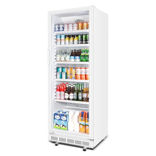 Velieta Commercial Beverage Refrigerator, 24.5 Inch 15 Cu. Ft. Drink Fridge, Display Refrigerator with Glass Door, Commercial Display Fridge with 5 Adjustable Shelves, for Shops, Restaurants, Bars