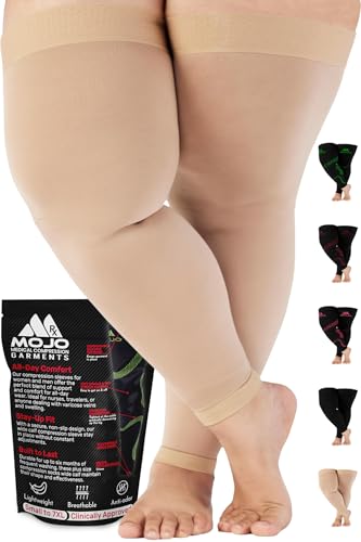 Mojo Compression Socks Plus Size Beige XXL - Thigh-High Leg Sleeve with Grip Top - 20-30mmHg for Post-Thrombotic Syndrome and Venous Insufficiency A609BE5 - 1 Pair