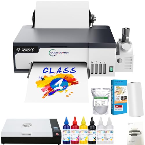 Carbcolords DTF Printer A4 High-Speed Transfer Machine with White Ink Mixing System and Roll Feeder for DIY T-Shirts(DTF Printer+Oven+6 * 250ml Ink+Roll Films+ DTF Powder)
