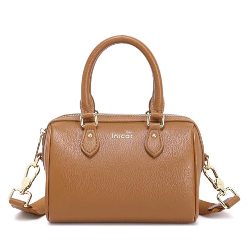 INICAT Barrel Bag for Women Top Handle Satchel Shoulder Boston Bags Crossbody Purse Handbag with Detachable Long Strap(Brown)