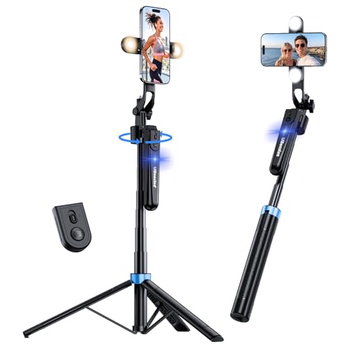 UBeesize 70'' Auto Face Tracking Tripod 360° Rotation with Stand, Phone Tripod with Fill Light, Selfie Stick & Phone Stand for Recording, Vlog/Live Stream/Video/TikTok, Compatible with iPhone/Android