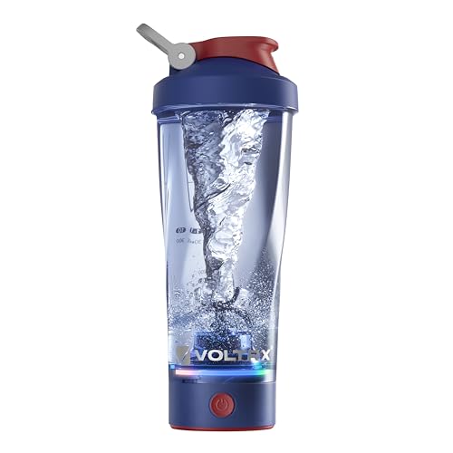 VOLTRX Electric Shaker Bottle - VortexBoost Portable USB C Rechargeable Protein Shake Mixer, Shaker Cups for Protein Shakes, BPA Free, Waterproof, Colored Light Base, 24 oz (Power Blue)