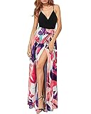 Newshows Womens' Summer 2025 Plus Size Spaghetti Strap Sleeveless Casuales Split Spring Clothes Tropical Laua Party Long Flowy Maxi Flowy Dress(Black Floral Purple, S)