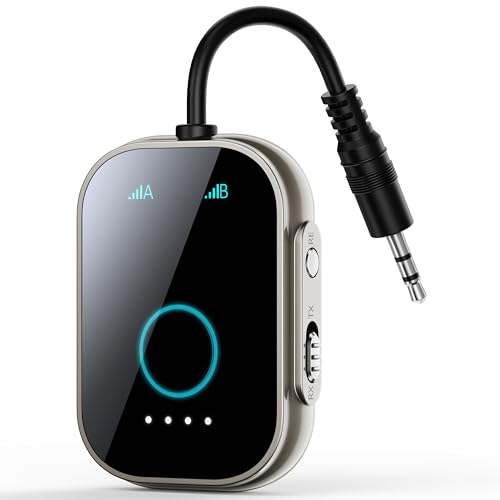 Swiitech Bluetooth Transmitter Receiver for TV, 2-in-1 Bluetooth 5.3 Adapter for Airplane, Gym Equipment, Cars, for up to Two Wireless Headphones, Cell Phones.
