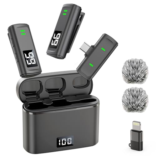 TXTUNE Wireless Lavalier Microphone for iPhone 16 - USB C Phone Microphone for Video Recording with Noise Reduction Mini Mics 35H Charging Case 75FT Transmission