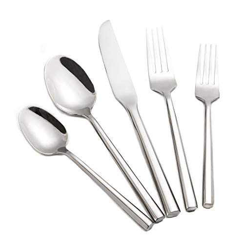 Kelenfer Silverware Set Flatware Set Stainless Steel Heavy Cutlery Set Hexagon Handle Mirror Finished 60 Pieces Service for 12