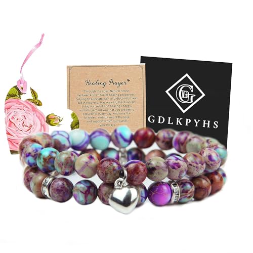 Healing Bracelets for Women - Imperial Jasper Bracelet - Healing Prayers Crystal Bracelet, 8mm Natural Stone Stress Relief Yoga Beads Get Well Soon Gifts