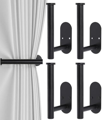 4pcs Curtain Holdbacks, Screw-in Curtain Tiebacks Curtain Tie Backs Curtain Holders for Wall Mounted Curtain Pull Backs for Drapes, Curtain Side Holders Hooks, 304 Stainless Steels, Black