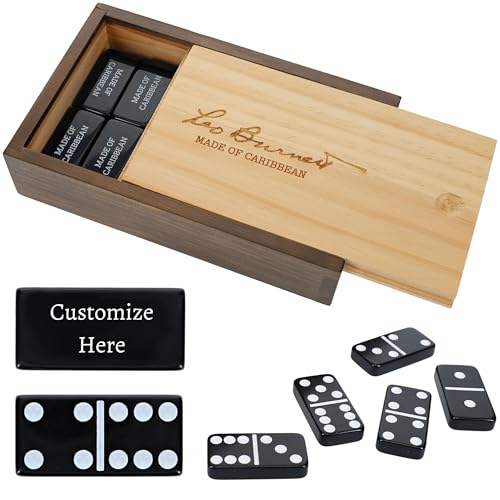 WE Games Custom Engraved Double 6 Black Dominoes Set in Wooden Case