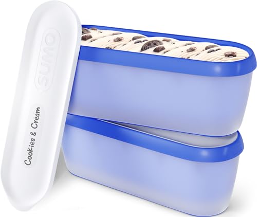 Set of 2, Ice Cream Containers for Homemade Ice Cream - 1.5 Quart Each, Reusable Freezer Storage Containers - Blue