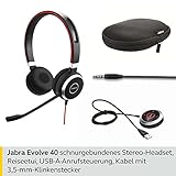 Jabra Evolve 40 Professional Wired Headset, Stereo, MS-Optimized – Telephone Headset for Greater Productivity, Superior Sound for Calls and Music, 3.5mm Jack/USB Connection, All-Day Comfort Design