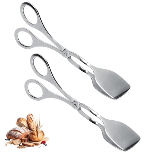 Set of 2 Tongs for Cooking, Stainless Steel Cooking Tongs Kitchen Metal Tongs Food Tongs Bread Clip Salad Tongs Tuffer Tong Scissor Tong Grill or Serving Food Bread Dessert