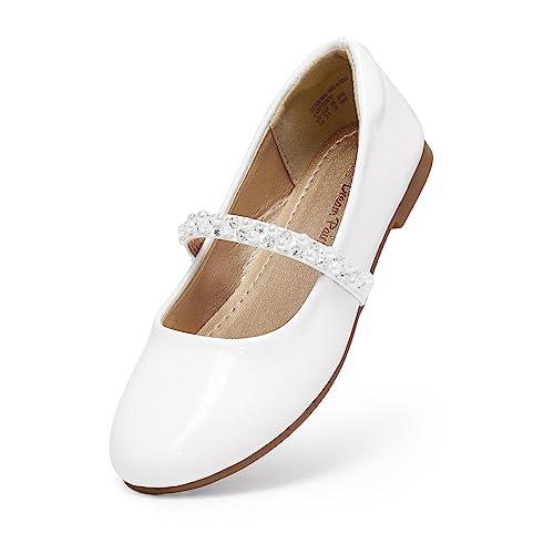 DREAM PAIRS Girls Mary Jane Ballerina Flat Shoes Serena-100-Kids White/Pat Size 13 Little Kid