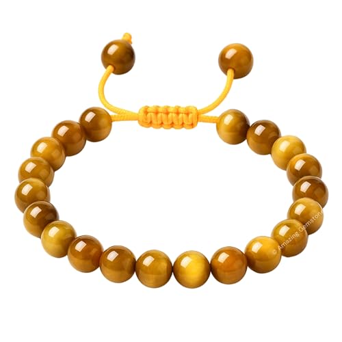 Yellow Cat's Eye Bracelet for Women Men's Gifts - Protection Healing Crystal Bracelet - 8mm Gemstone Beaded Adjustable Bracelet Pulseras Para Hombres Mujer Stocking Stuffers