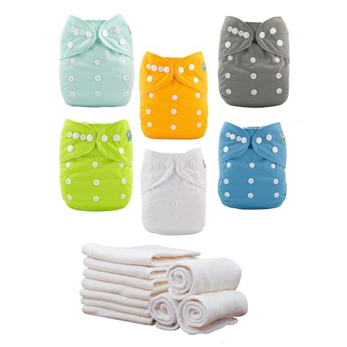 ALVABABY Baby Cloth Diapers/6 Pack with 12 pcs 4-Layer Rayon from Bamboo Inserts/Adjustable Washable Reusable 6BM98-MB