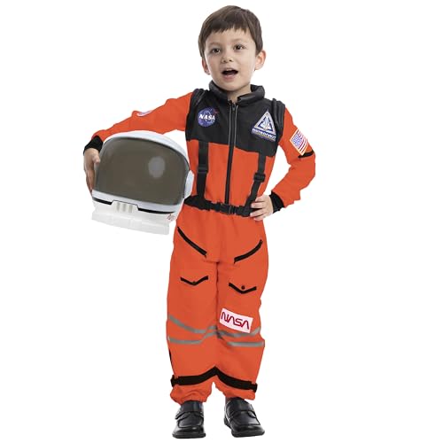 Spooktacular Creations Orange Astronaut Costume with Helmet, Space Suit for Toddler with Movable Visor, Kids Astronaut Halloween Costume for Cosplay, Party Favor Supplies (Small, 5-7 yrs)