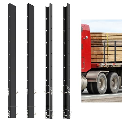 Sidasu 54 inch 4 Pcs Adjustable C Channel Pipe Stake, Trailer Stake Sides Rails with Anti-Loss Cord for Flatbed Trailer Hauler