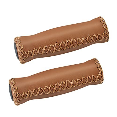 SOLODRIVE Bike Handlebar Grips, Vinyl Leather Grips, Hand-Stitched for Beach Cruiser Bike, Fits Most 22.2mm (7/8") Bicycle Handlebar (Brown)