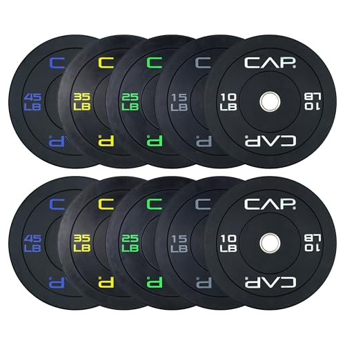CAP Barbell 260 lb Economy Olympic Bumper Plate Set with Color Logo, Black