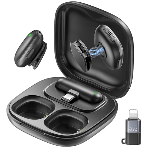 WEWAHIVER Mini Wireless Microphone for iPhone/Android/PC/Tablets, Lapel Mics with USB-C/Lightning Plug, AI Noise Cancelling, Magnetic Mic, 40H Battery Life with Charging Case for Stream, Vlog, TikTok