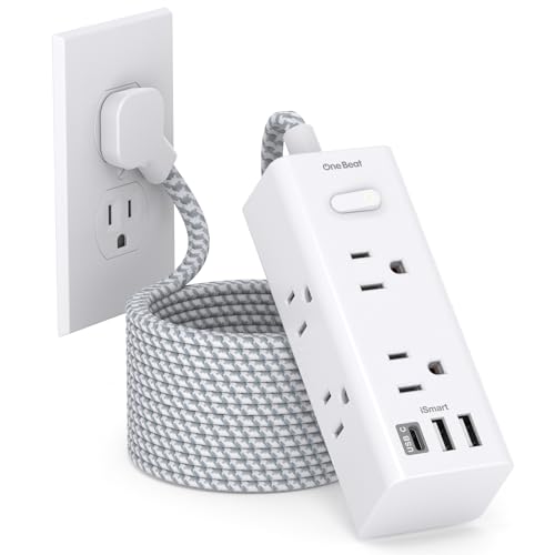 20 Ft Extension Cord with Multiple Outlets, Flat Plug Power Strip Surge Protector with 20 Ft Long Cord, 6 Outlet 3 USB Ports (1 USB C), Multi Outlet Wall Plug for Home Office Dorm Room Essentials