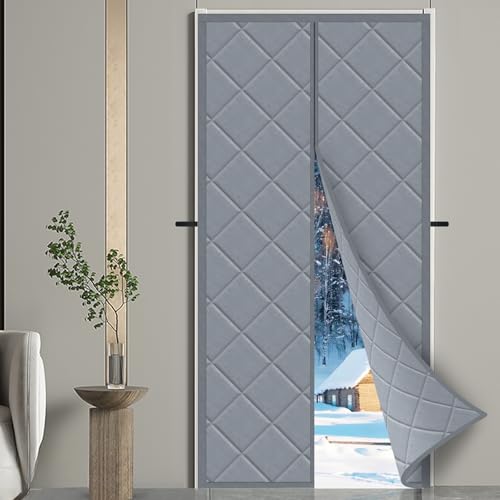 JUJIBL Thermal Insulated Magnetic Door Curtain 39*83" Fit Door 36-38*82" Winter Must Have, High Grade Cotton Cover to Keep Cold Out for Home, Apartment, Grey