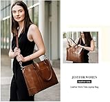 S-ZONE Leather Tote Bag for Women Office Shoulder Handbag 15.6 Inch Work Laptop Briefcase (Dark Brown)