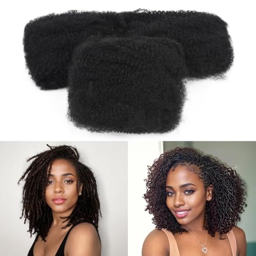 Natural Black Afro Kinky Bulk human Hair Fluffy Soft Kinky Curly for Dreadlocks Repair, Micro Twists, Braiding, and Length Thickness Extension Seamlessly Blends with African Hair (1B#, 20 Inch)